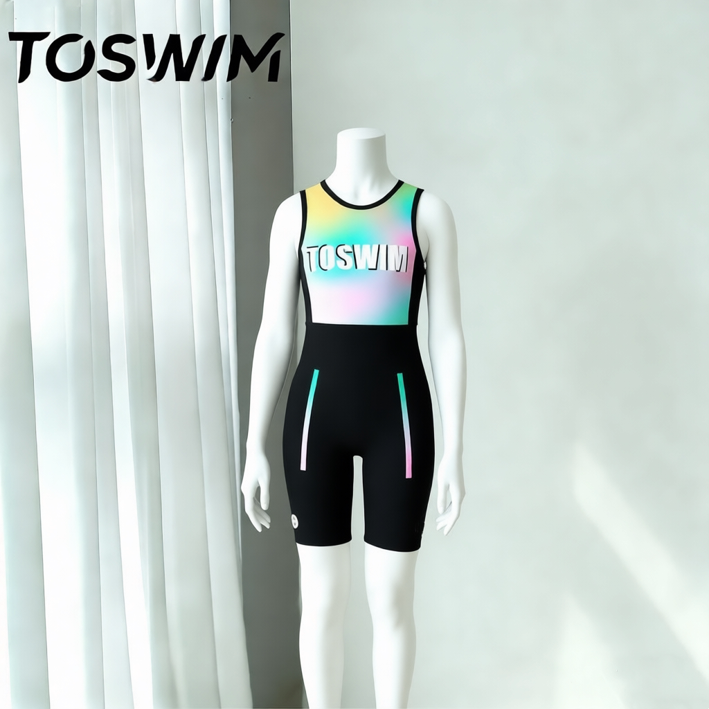 【瑕疵清仓-彩虹假日】TOSWIM拓胜正品儿童泳衣女孩及膝温泉泳装