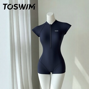 女士泳衣连体平角短袖 TOSWIM拓胜正品 至黯珠光 竞速 样衣清仓