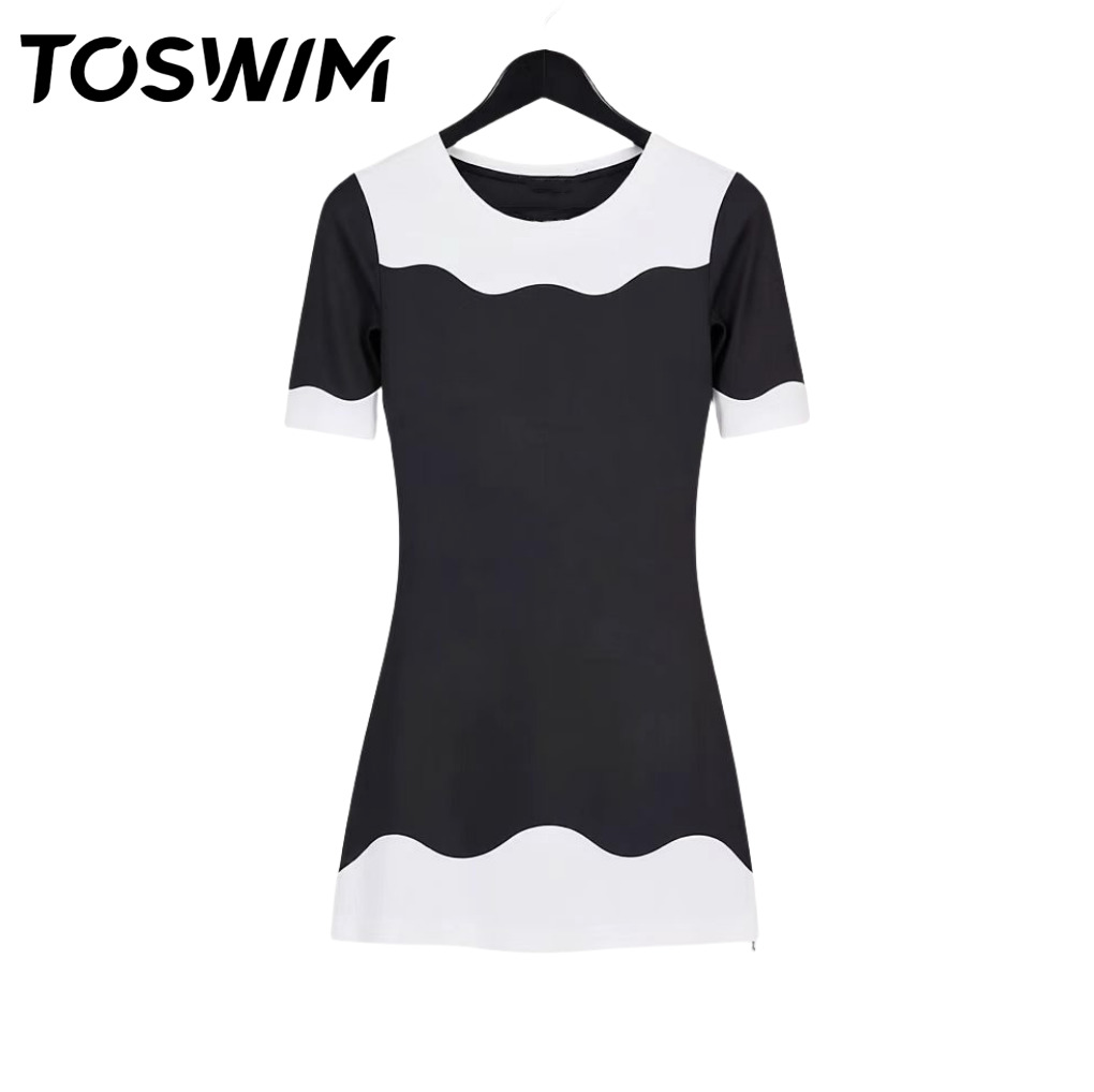 TOSWIM裙式游泳衣连体泳衣女夏黑