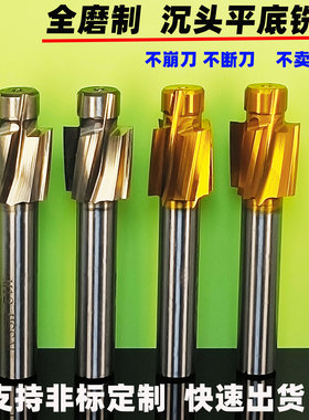 全磨制高速钢含钴沉头铣刀沉孔钻平底锪钻螺丝沉孔导柱铣刀M3-M20
