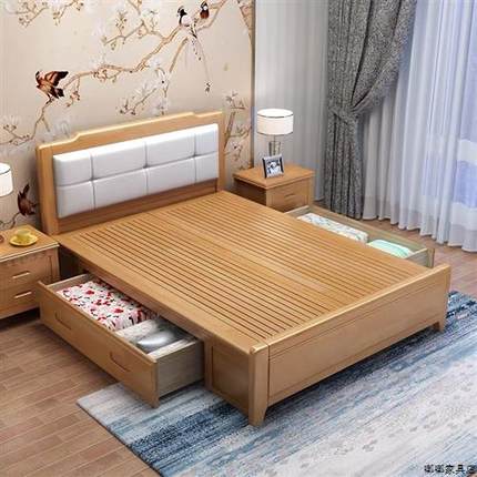 实木床家用1米2小户型儿童床气压箱体收纳1.2米1.35米1.5米单人床