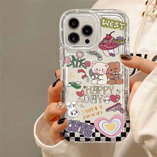 背靠背小熊适用苹果11减震气囊苹果14plus软壳15 13pro简约12pro