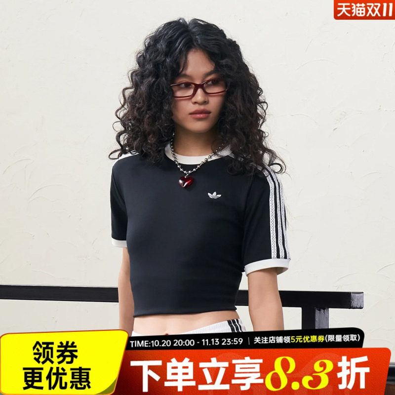 adidas阿迪达斯三叶草夏季女子运动上衣潮休闲圆领短袖T恤KY8127