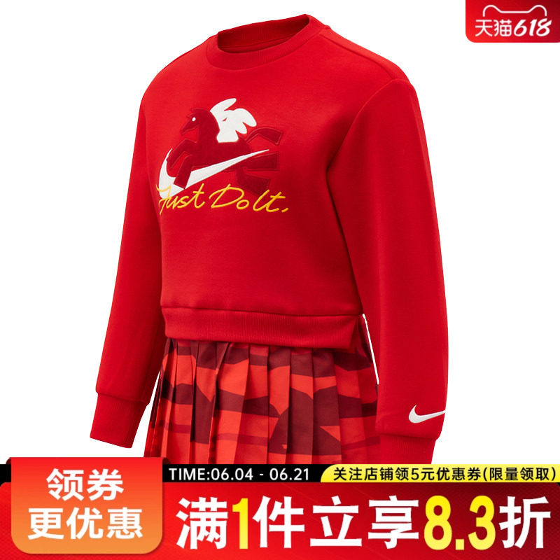 nike耐克春季女小童运动休闲卫衣连衣裙NY2612158PS-001