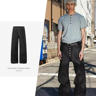 Chill Fit Club 五连扣原牛 黑棉羽康龙超宽松直筒牛仔裤黑色宽腿