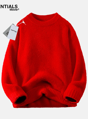 ESSENTIALS MOVIE官方红色毛衣男女纯色慵懒风水貂毛针织衫打底衫