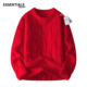 ESSENTIALS MOVIE官方红色圆领针织麻花毛衣男女情侣打底潮流长袖