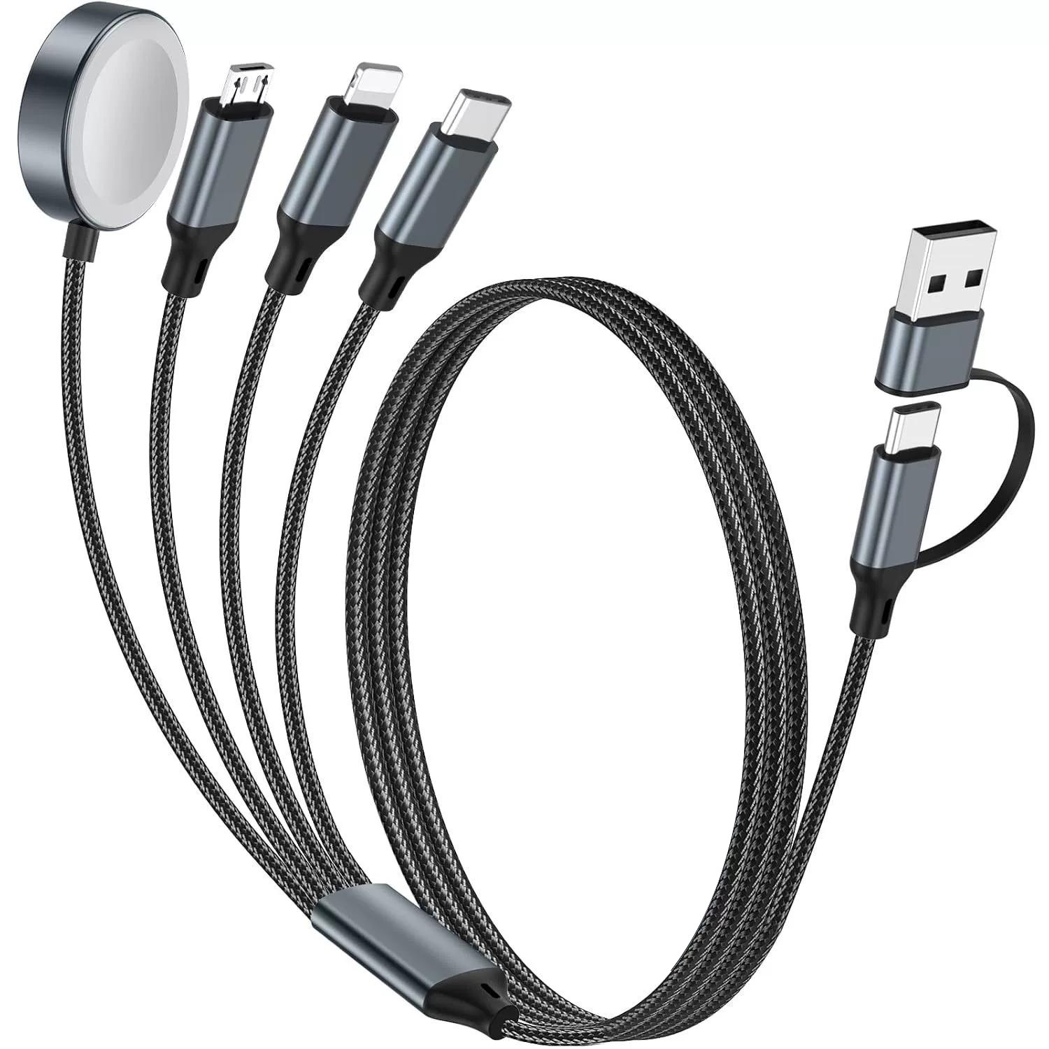 二拖四usb+type c手表iwatch磁吸无线充电器数据线适用苹果iPhone13/14/15/17多功能一拖三合一手表充电线