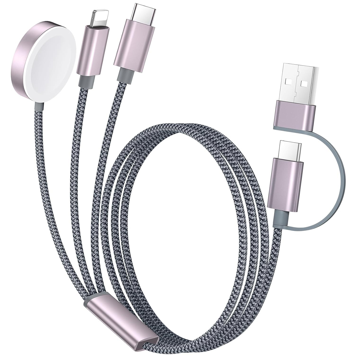 二拖三usb+type c手表iwatch磁吸无线充电器数据线适用苹果iPhone13/14/15/16/17多功能四合一手表充电线图片