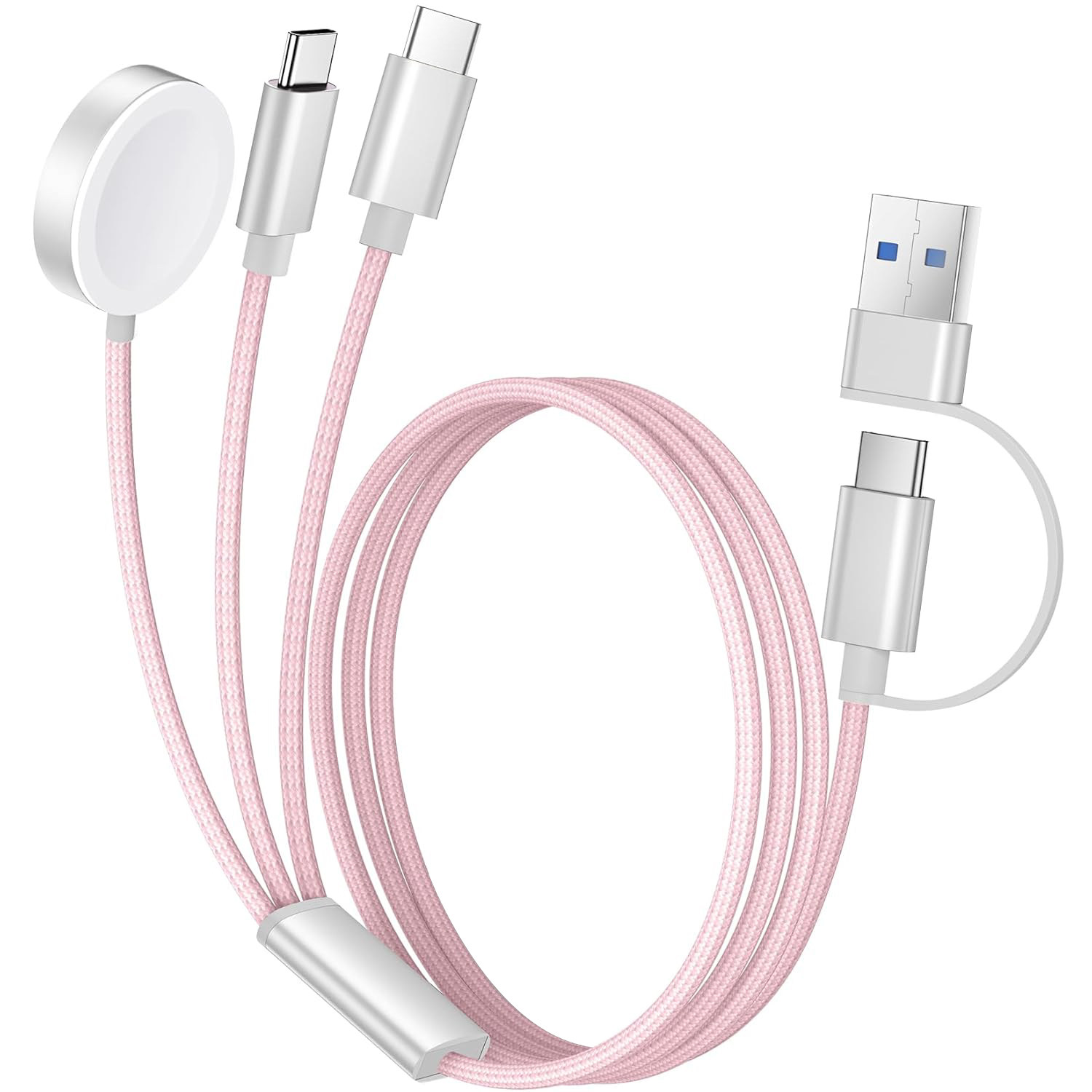 usb+type c二拖三手表磁吸无线充电器数据线适用苹果iPhone13/14/15/16/17多功能四合一iwatch手表充电线