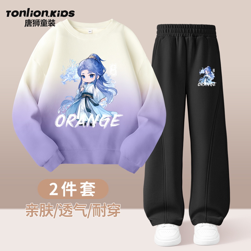 唐狮童装女童套装2025新款夏装儿童敖丙哪咤服装女孩春季紫色卫衣