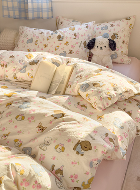 春夏新款卡通水洗棉单人被套单件被罩床单被单150x200230纯棉全棉