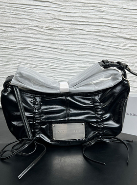 韩国小众品牌matin kim包包女款褶皱蝴蝶结抽绳单肩斜挎腋下包