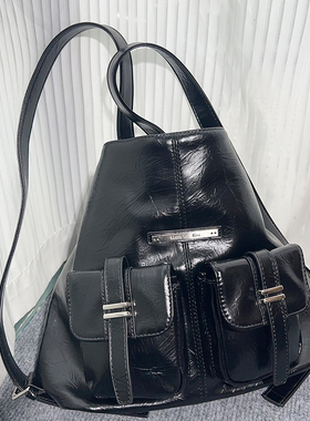 韩国小众matin kim机车包双口袋大容量通勤单肩包女多用双肩包