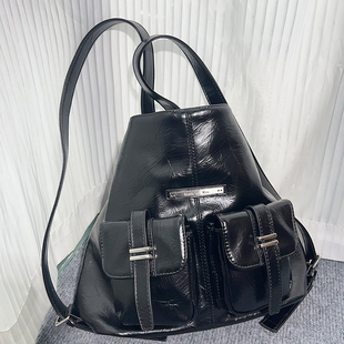 韩国小众matin kim机车包双口袋大容量通勤单肩包女多用双肩包