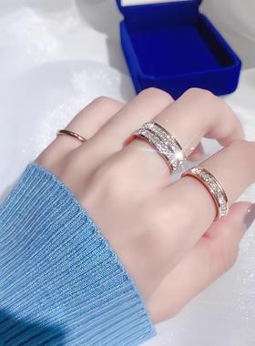 满天星戒指女小众情侣对戒满钻钛钢戒指女ins潮冷淡风食指环D3