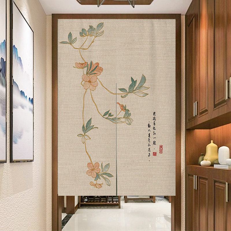 中式门帘隔断帘卧室家用免打孔棉麻布帘子卫生间入户厨房遮挡挂帘