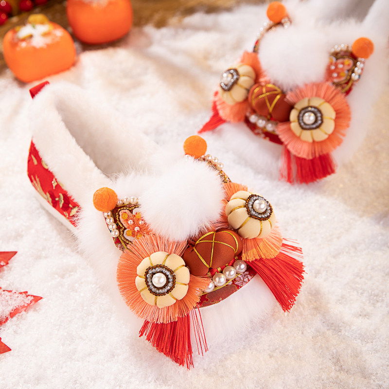 红色新年秋冬加绒平底绣花汉服鞋原创定制手工虎头鞋女成人老虎鞋,女鞋,汉服鞋,淘宝优惠券,粉丝福利购,淘宝优惠卷