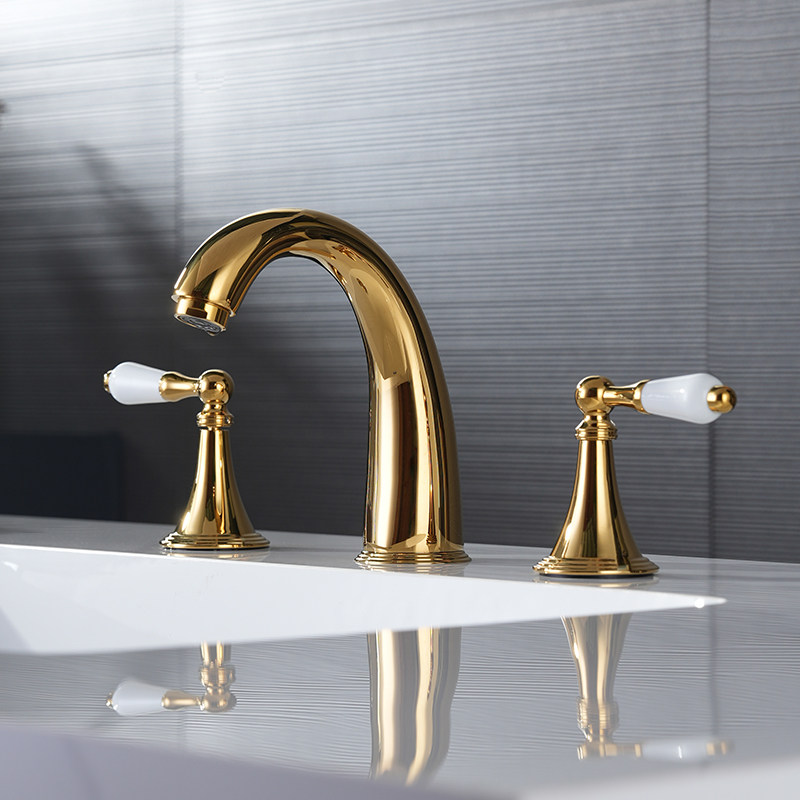 蝶陶卫浴复古分体式双把水龙头三孔双手柄洗手盆三件套冷热水龙头