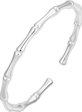 周六福竹节银手镯女S999足银节节高开口送女友圣诞礼物