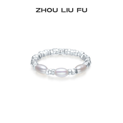 周六福淡水珍珠戒指碎银子小米珠手饰气质送女友七夕礼物