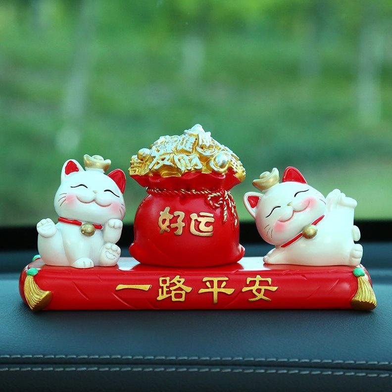招财猫财神汽车内饰品树脂摆件挪车临时停车号码牌车载中控台摆饰