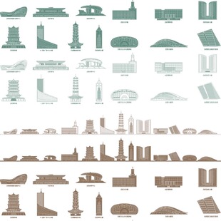 合肥安徽建筑城市剪影天际线旅游线描稿插画图地标志景点设计素材