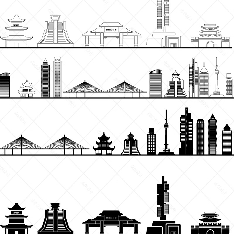 贵阳贵州天际线旅游线描稿城市设计建筑景点地标志插画图剪影素材