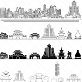 贵阳贵州城市天际线旅游线描稿建筑地标志插画图剪影设计景点素材