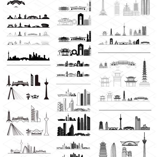 成都四川天际线旅游线描建筑剪影地标志城市设计剪影景点插画素材