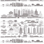 洛阳河南城市天际线旅游线描稿建筑景点地标志剪影插画图设计素材