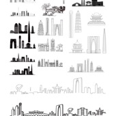 苏州江苏城市地标志建筑天际线旅游线描稿插画图设计剪影景点素材