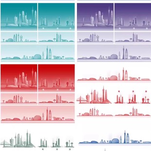 粤港澳大湾区澳门深圳广州香港珠海地标志旅游剪影景点建筑素材
