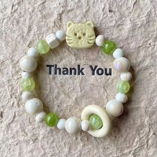 高颜值猫咪手串饰品甜美可爱粉色小猫咪串珠文艺百搭新中式手饰女