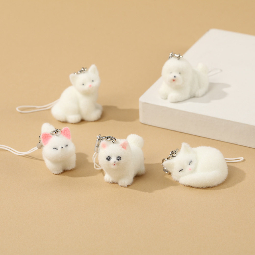 新款萌趣可爱植绒猫狗迷你摆件车载中控台装饰摆设家居挂件树脂