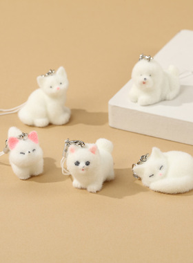 新款萌趣可爱植绒猫狗迷你摆件车载中控台装饰摆设家居挂件树脂