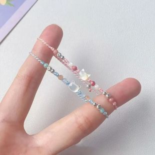小猫主义~甜美白贝母猫咪糖果色编织手绳手链女时尚精致情侣手饰