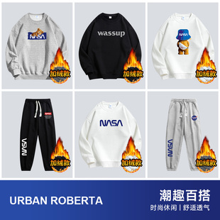 2025冬季 卡通印花重磅情侣休闲上衣HT 潮牌宽松圆领套头卫衣男女款