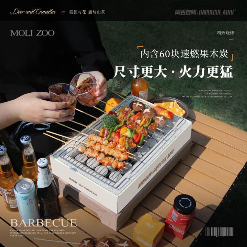阿丢烧烤炉户外一次性烧烤炉户外烧烤架便携式无烟碳烤炉木炭炉子