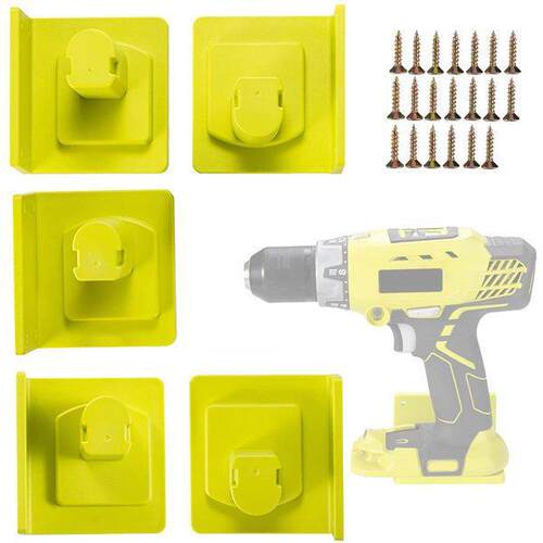 5个适用于 Ryobi 18V 工具支架底座吊架 带螺丝 黄绿色