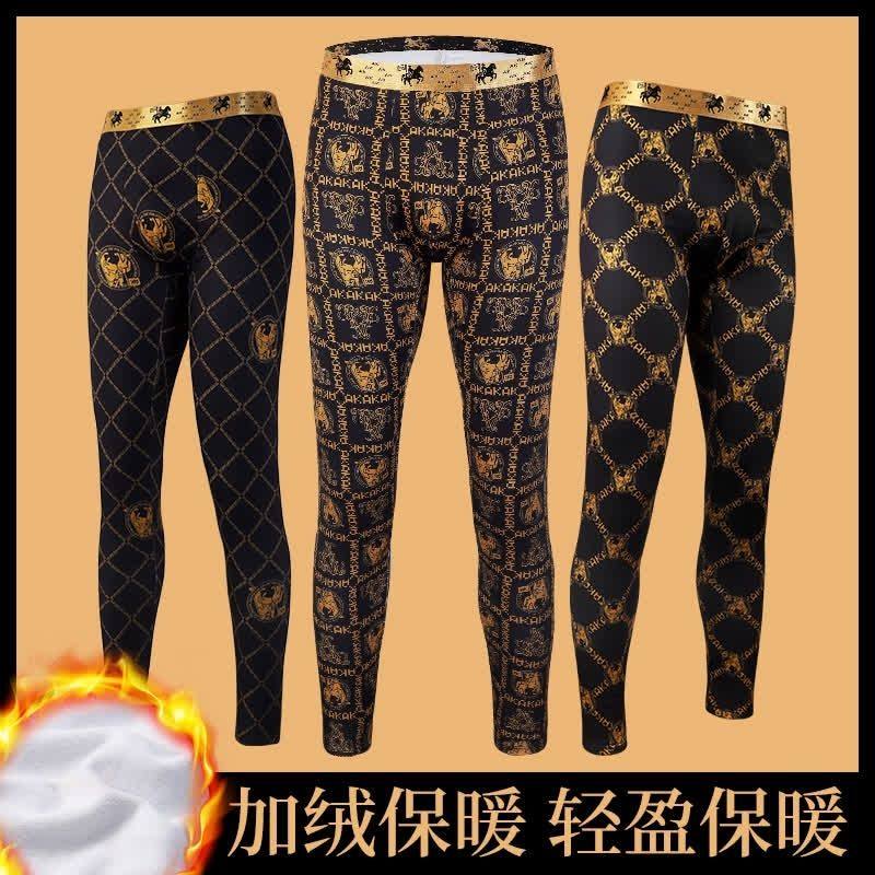 无痕秋裤男士薄款保暖打底裤磨毛德毛线裤男式秋冬季男款九分衬裤
