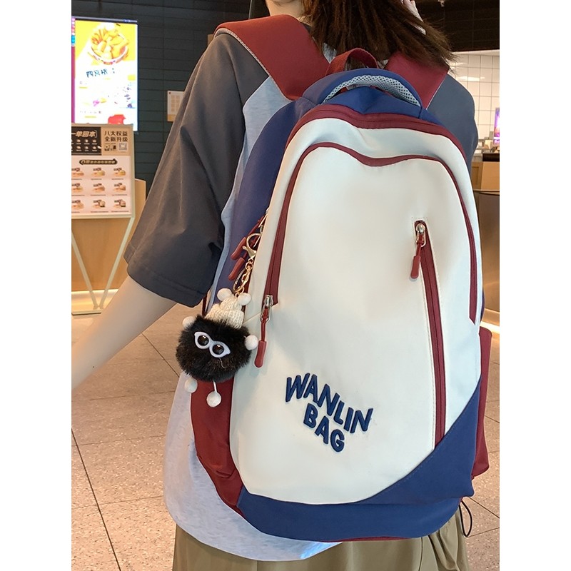 法国帆布书包小众ins女初中生高颜值高中生大容量旅游双肩包出游