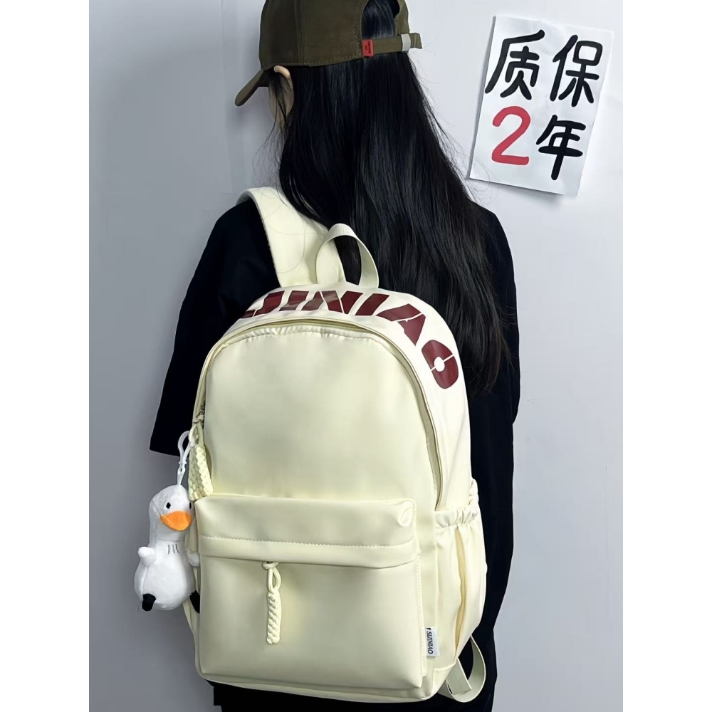 法国大容量双肩包酒红色百搭书包女大学生高中生休闲旅游双肩背包