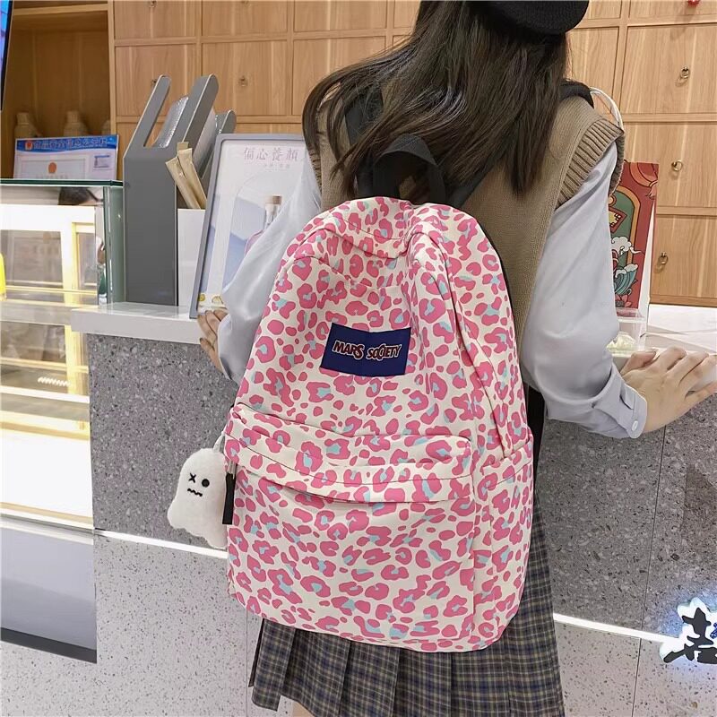 法国ZAMP豹纹书包女高中学生背包新款初中生可爱少女心减负双肩包