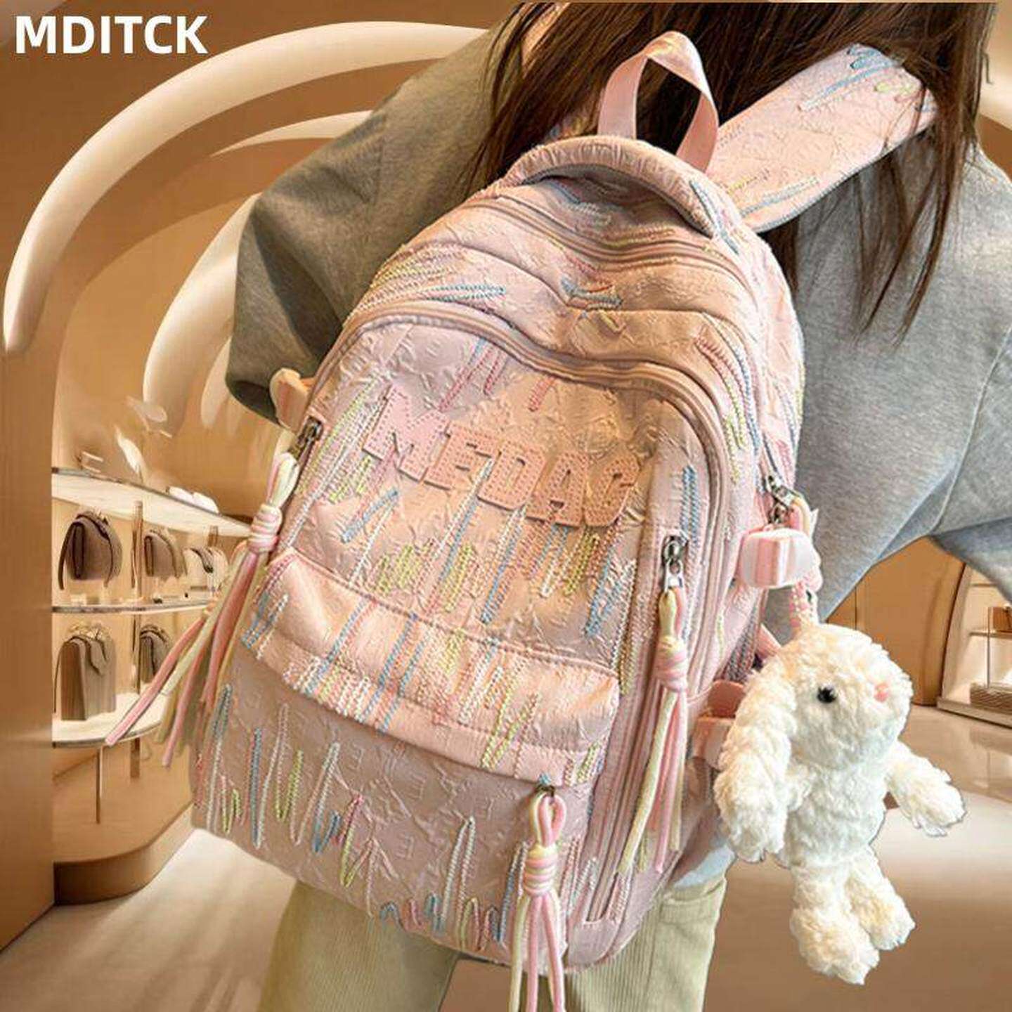 法国正品MDITCK~书包女初中生女生大容量双肩包护脊减负高中背包