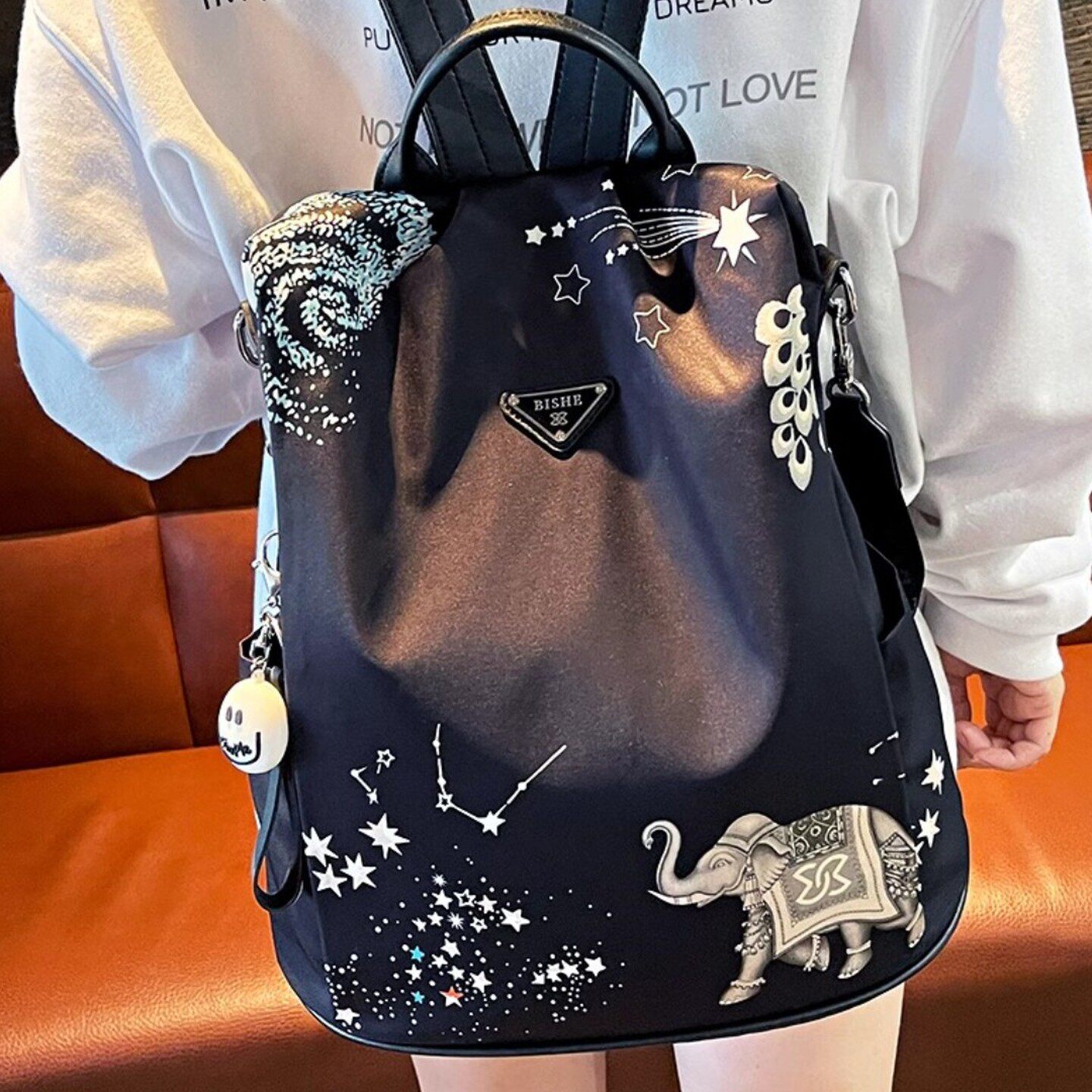 法国ZAMP高级感轻奢旅行双肩包洋气背包时尚轻便书包笑脸旅游包