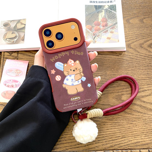 研派适用iPhone17promax手机壳苹果16pro仿皮15挂绳14pro软13秋冬12麂皮11华为mate60pro 80毛绒 pura70