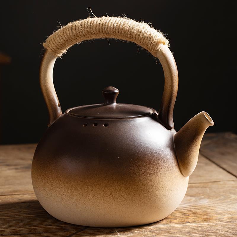 复古陶瓷烧水壶电陶炉煮茶器粗陶连把养生壶家用客厅明火围炉碳炉