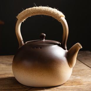 复古陶瓷烧水壶电陶炉煮茶器粗陶连把养生壶家用客厅明火围炉碳炉