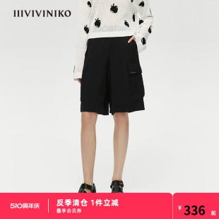 IIIVIVINIKO夏天然材质工装 短裤 设计师品牌 女黑色个性